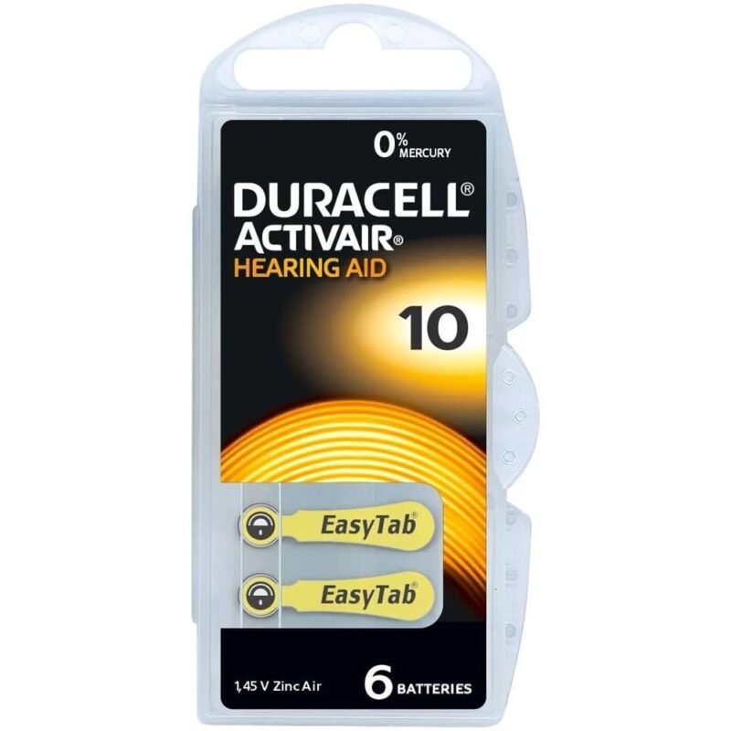 Duracell Size 10 Hearing Aid Batteries – 60-Pack Yellow Tab Zinc-Air Cells