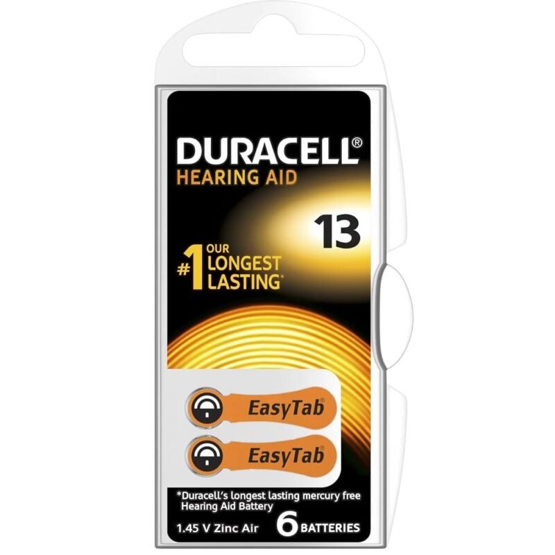 Duracell Size 13 Hearing Aid Batteries – 6-Pack Zinc-Air with EasyTab